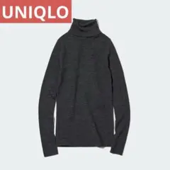 UNIQLO レディース メリノリブタートルネックセーター　ダークグレー M