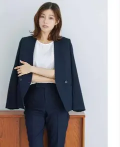 ♥新品♥ ノーカラージャケット ホワイトジョーラ 洗濯OK ブラック 薄生地