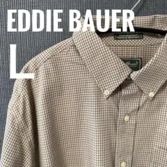 90s エディーバウアー チェックシャツ L ベージュ ボタンダウン
