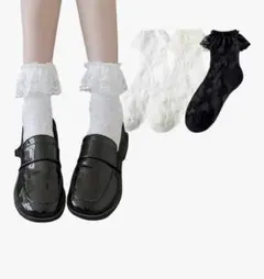 白、ベージュ、黒3点セット　靴下　コットンソックス 綿靴下 ロリータ 大人用