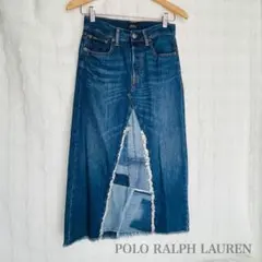 RALPH LAUREN デニム パッチワーク ロングスカート ボタンフライ