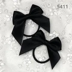 5411 ハンドメイド ヘアゴム チアリボン 木馬リボン 両面サテン ブラック