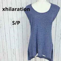 ノースリーブ　Tシャツ　チュニック　トップス　サイドスリット　S　青系