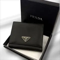 未使用級⭐️ PRADA プラダ 三つ折り財布 サフィアーノ ブラック 三角ロゴ