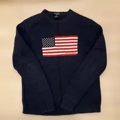 ポロ ジーンズ ラルフローレン　星条旗ニット セーター　クルーネック　コットン