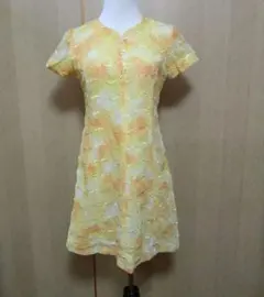 【ハンドメイド】昭和レトロワンピース 黄×オレンジ×白のグラデーション Ｍ