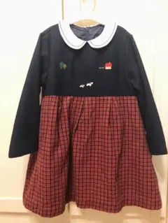 ワンピース　丸襟　赤チェック柄