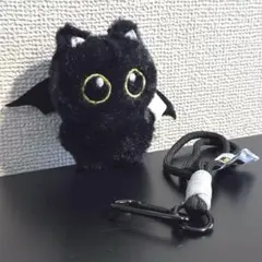 かわいい　黒猫　コウモリ　ストラップ　羽付き　ハロウィン　マスコット