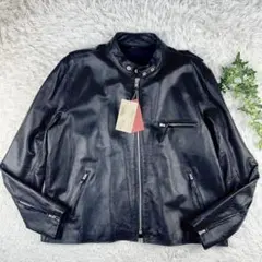 【美品・大きめ2XL】FREEDOM　シングルライダース　パンチング　水牛革　黒のサムネイル