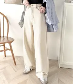 【美品】アイボリー ワイドデニムパンツ M
