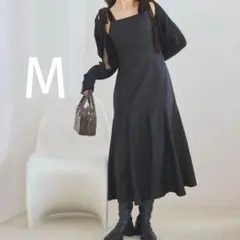 新品　今季　ベロアリボン キャミワンピース　リボン取外し可　ロングワンピース　黒