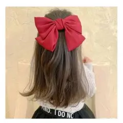 リボン　バレッタ　赤　シンプル　ヘアアクセ　大きめ　レトロ　韓国　きれいめ