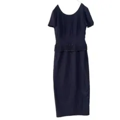 DONNA MORGAN 刺繍ロングドレス くるみボタン 4 M相当　ネイビー