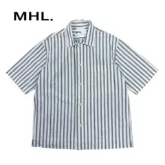 MHL. コットン リネン シャツ 半袖 麻 ストライプ 総柄 ホワイト Lのサムネイル