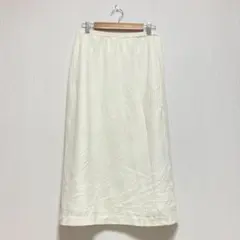 ロングフレアスカート アイボリー系 ゴムウエスト レディース M 日本製 春秋