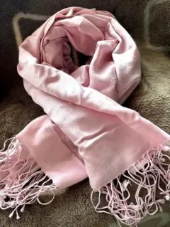 パシュミナピンク 大判ストール マフラー ショール フリンジ付き