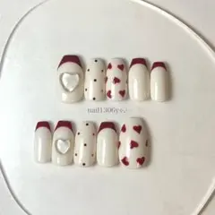 48))ハートネイル ネイルチップ ボルドー フレンチガーリー クリスマスネイル