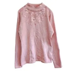 ​大人可愛い♡上品な蝶刺繍の長袖ニット ピンク ビジュー パール付 綺麗め