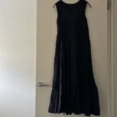 グレイル　リボン付きＶネックノースリーブティアードワンピース　ブラック　黒　春夏