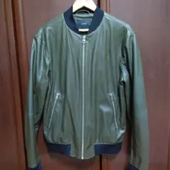 ZARA フェイクレザージャケット カーキ L