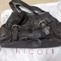 NICOLI レザー ショルダーバッグ ダークブラウンのサムネイル