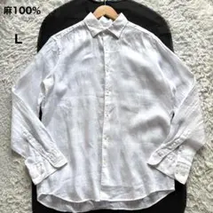 未使用級　Massimo Dutti 長袖シャツ　麻100％　白　ホワイト　Lのサムネイル