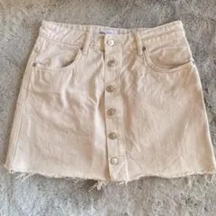 ZARA ミニデニムスカート 白　ダメージ加工 Mサイズ