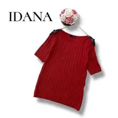 IDANA イダーナ　レディース　半袖リブニット　セーター　赤　レッド　Mサイズ