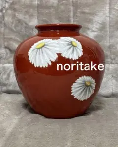 Noritake ノリタケ 花瓶 花器 壺 菊文様 朱色 金縁