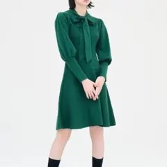 LILY BROWN バックリボン Aライン ニットワンピース リボン 緑