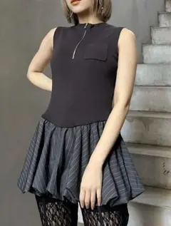 MURUA ピンストライプバルーントップス　グレー　チュニック ワンピースのサムネイル