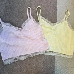 ピンク　イエロー　レースキャミソール