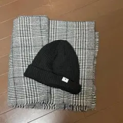 BEAMS ブラックニット帽とAZUL チェックマフラーセット