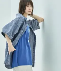 LAKOLE ケミカルウォッシュシャツ　ライトブルー