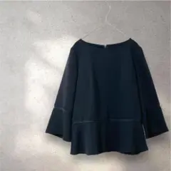 美品　アナイ ANAYI　ペプラムブラウス　38 Mトロミ　ネイビー　七分袖