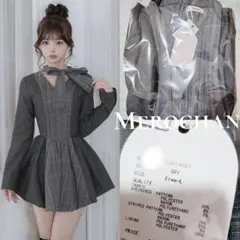 ダーリッチ チェックストライプバルーンミニワンピース グレー Free-L