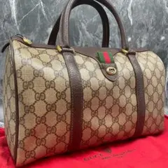 ✨美品✨GUCCI GG シェリーライン ボストンバッグ ブラウン ロゴ レザー