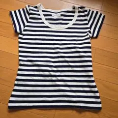 agnis b. ネイビー ホワイトストライプ Tシャツ