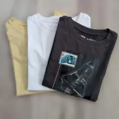 UNIQLO長袖カットソー 3枚セット 宇宙（ダークグレー）白、黄色　春秋