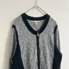 バナナリパブリック ジップアップ ニットカーディガン L 総柄 モノトーン