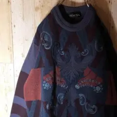 超人気　総柄デザインニット　個性的　セーター　ゆるだぼ　ビンテージ　古着