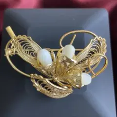 【33】フィリグリーフラワーブローチ　レトロ　ヴィンテージ