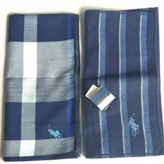 【新品】ラルフローレン メンズ ハンカチ & タオルハンカチ ブルー系2枚セット