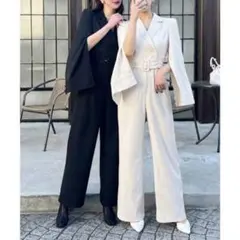 ROYAL PARTYベルト付ケープ風オールインワン 黒 ショートサイズのサムネイル