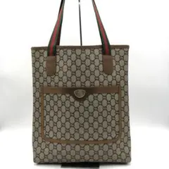 美品 グッチ GGスプリーム シェリーライン トートバッグ ベージュ ブラウン