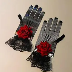 レース手袋 赤いバラ ハロウィン 赤バラ×黒レース グローブ アームカバー