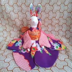 ハンドメイドウサギお姫様人形 着物 古布 ウサギ ぬいぐるみ 匿名配送
