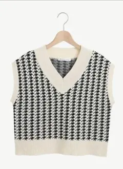 MAJESTIC LEGON ニットベスト 千鳥柄 白×黒