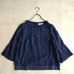 tumugu メッシュ×ボイル2way刺繍プルオーバー ブラック黒 花柄 シアー 