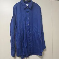 【美品】UNIQLO リネン長袖シャツ ブルー XLのサムネイル